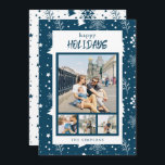 Cartão De Festividades Chic 4 Photo Collage Blue Happy Holidays Card<br><div class="desc">Cartão de Feriados Felizes Azul de Colagem de Foto 4 Chic.</div>