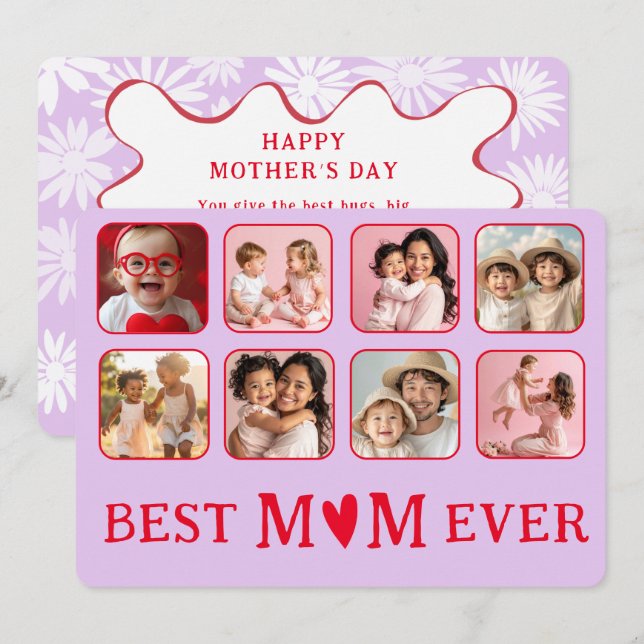 Cartão De Festividades Chic Best Mom Ever Purple & Pink Photo  (Frente/Verso)