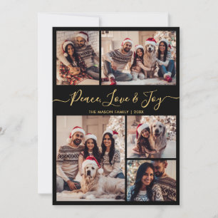 Cartão De Festividades Chic Black Dourado Peace Love and Joy Script 5 Pho