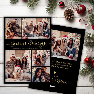 Cartão De Festividades Chic Black Dourado Seasons Saudações Script 5 Foto