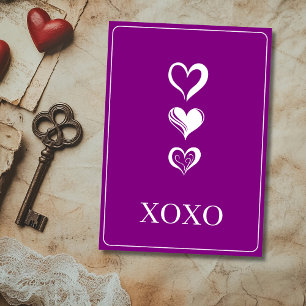 Cartão De Festividades Chic Branco Xoxo Três Coração Recortado Roxo