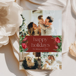 Cartão De Festividades Chic Burgundy Watercolor Greenery 3 Foto