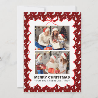 Cartão De Festividades Chic Caprichoso Festivo 2 fotos Família Natal