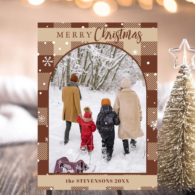 Cartão De Festividades Chic Chocolate Buffalo Xadrez Neves Flocos de Nata (Criador carregado)