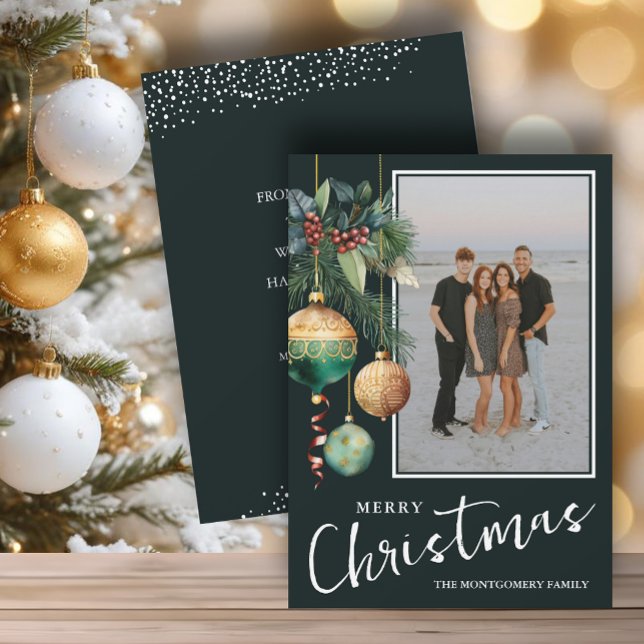 Cartão De Festividades Chic Christmas Tree Ornaments Photo (Chic Christmas tree ornaments flat photo holiday cards, PRINTED and/or INSTANT DOWNLOAD)
