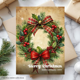 Cartão De Festividades Chic Christmas wreath classic holly berries