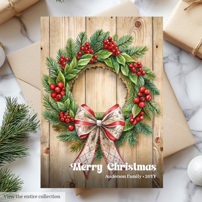 Cartão De Festividades Chic Christmas wreath watercolor festive greeting  (Chic Christmas bells watercolor festive greeting card)
