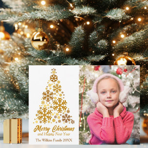 Cartão De Festividades Chic Dourado Snowflake Feliz ano novo Feliz de Nat