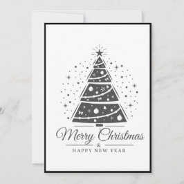 Cartão De Festividades Chic Elegant Black White Merry Christmas Tree