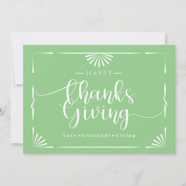 Cartão De Festividades Chic Elegant Green de Ação de Graças (Frente)