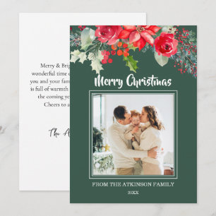 Cartão De Festividades Chic Floral Watercolor Poinsettia Foto de Natal
