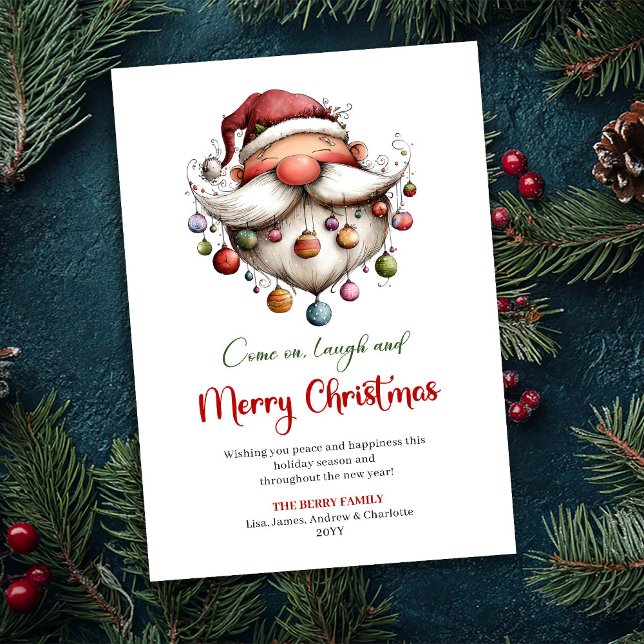 Cartão De Festividades Chic Funny Santa Hand Drawn Red Green Greeting  (Chic Funny Santa Hand Drawn Red Green Greeting Card)