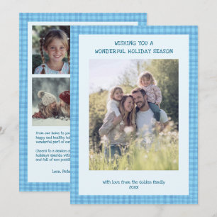 Cartão De Festividades Chic Gingham Christmas Blue 5 Photo