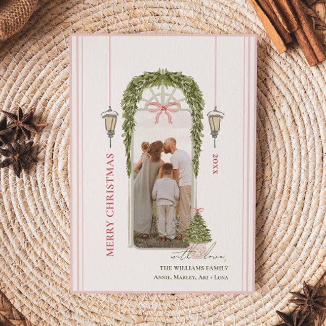 Cartão De Festividades Chic Grandmillennial Coquette Christmas Arch Photo (Criador carregado)