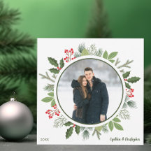 Chic Green Holly Christmas Wreath 2 Sided Photo