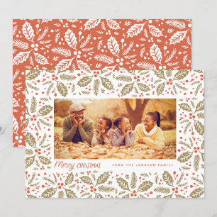 Cartão De Festividades Chic Holly Frame Photo Christmas