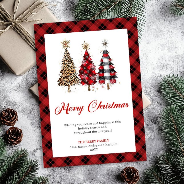 Cartão De Festividades Chic Leopard Christmas Tree Watercolor Holiday  (Chic Leopard Christmas Tree Watercolor Holiday Card)