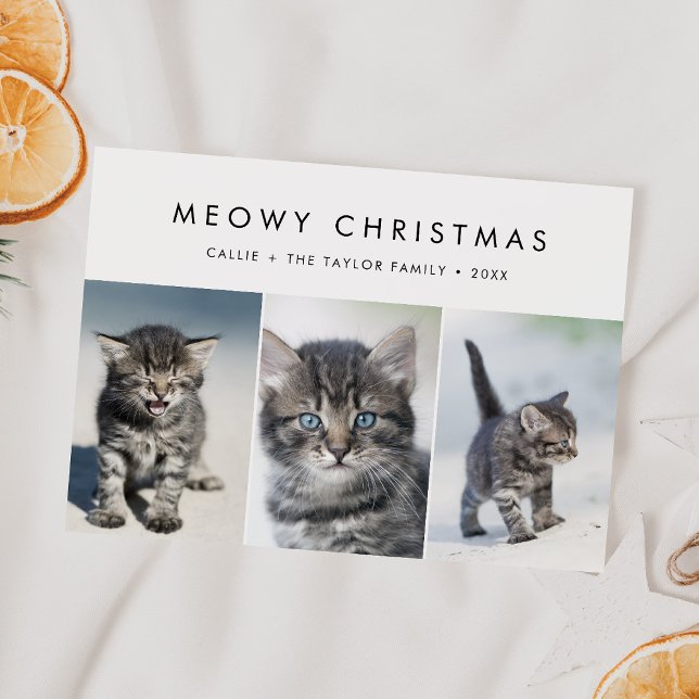 Cartão De Festividades Chic Meowy Natal Nova Família de Fotos de Gato (Criador carregado)