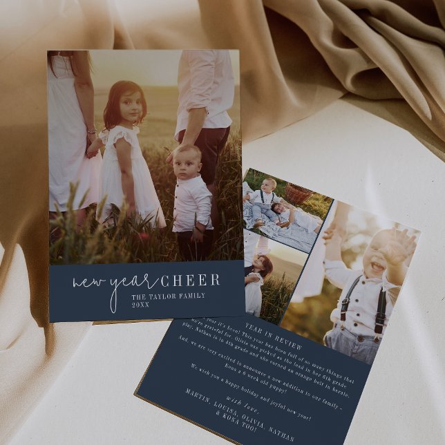 Cartão De Festividades Chic Moderno | Ano Fotográfico de Marinho Ano Novo (Criador carregado)