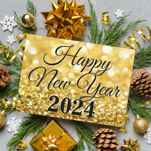 Cartão De Festividades Chic Ouro Feliz Ano Novo 2024 Empresa