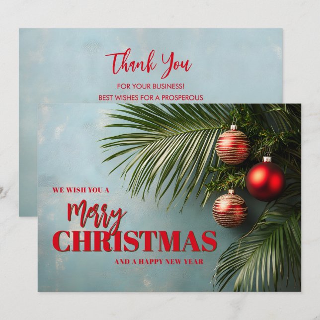 Cartão De Festividades Chic Palms and Ornaments Business Logo Christmas (Frente/Verso)