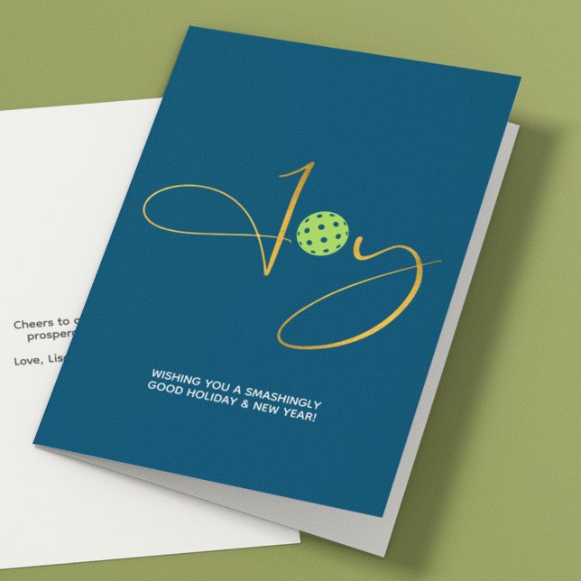 Cartão De Festividades Chic Pickleball "Joy" Blue Christmas (Criador carregado)