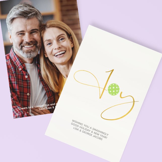 Cartão De Festividades Chic Pickleball "Joy" Foto de Natal Branco (Criador carregado)