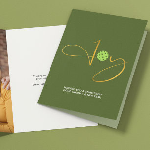 Cartão De Festividades Chic Pickleball "Joy" Foto de Natal Verde