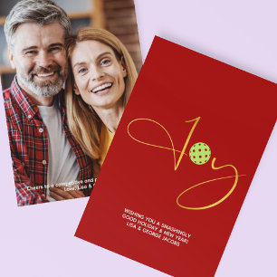 Cartão De Festividades Chic Pickleball "Joy" Foto de Natal Vermelho