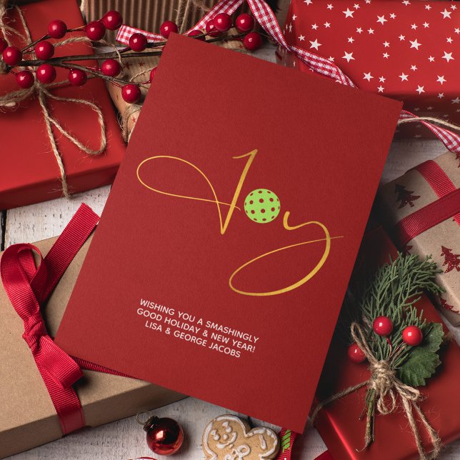 Cartão De Festividades Chic Pickleball "Joy" Red Christmas (Criador carregado)