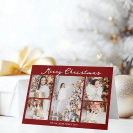 Cartão De Festividades Chic Red Merry Christmas Photo Collage Folded