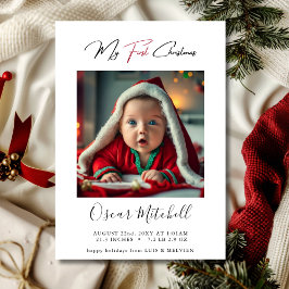 Cartão De Festividades Chic Red My First Christmas Baby Photo Simple