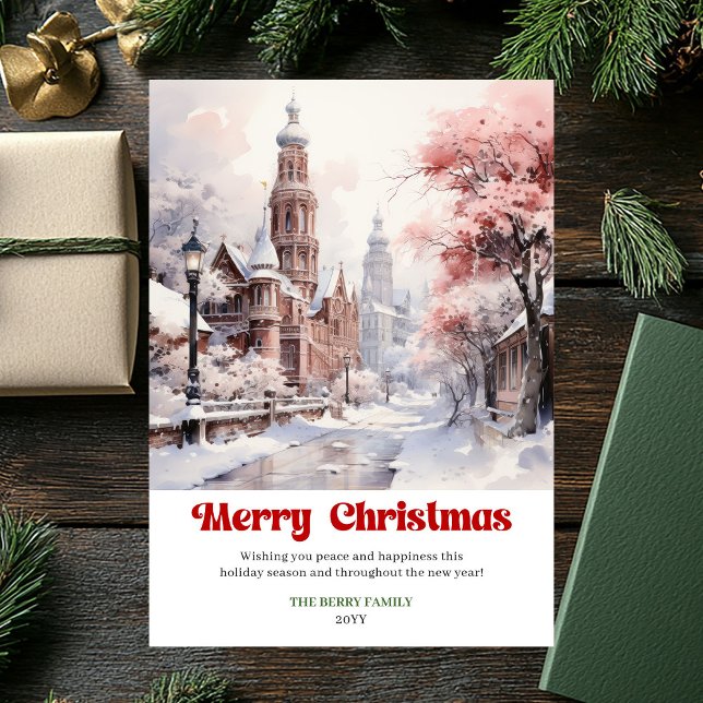 Cartão De Festividades Chic rustic holiday scene minimalist pink city (Chic rustic holiday scene minimalist pink city)