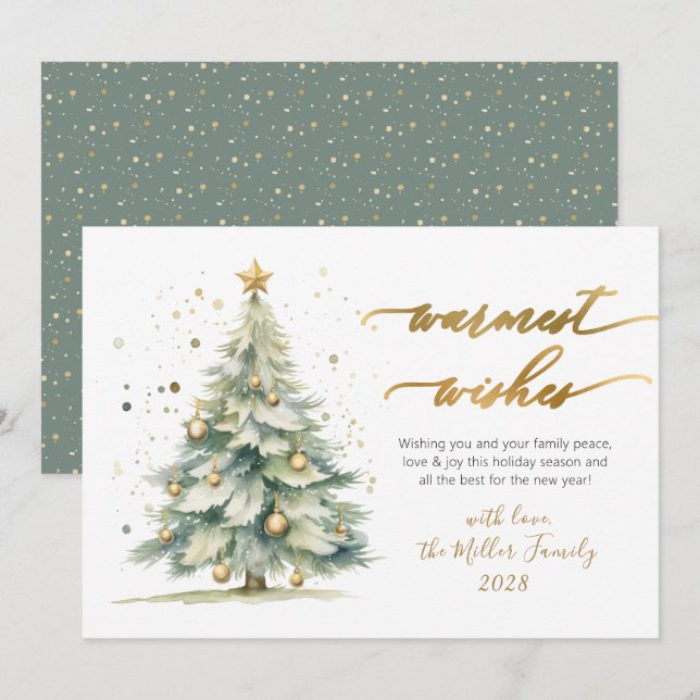 Cartão De Festividades Chic Warm Deseja Dourado Script Árvore de Natal (Frente/Verso)