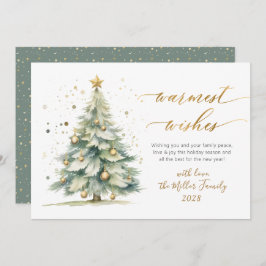 Cartão De Festividades Chic Warm Deseja Dourado Script Árvore de Natal