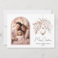 Chic Watercolor Bauble & Family Photo Christmas