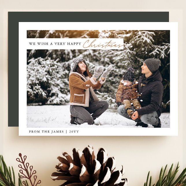 Cartão De Festividades Chic White e Green Feliz Natal (Criador carregado)