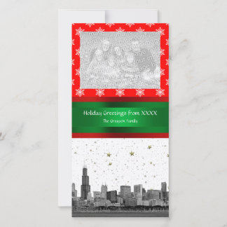 Cartão De Festividades Chicago Skyline Red Snowflake Natal