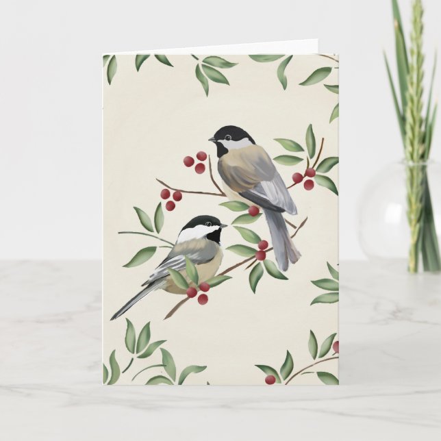 Cartão De Festividades Chickadee do Natal (Frente)