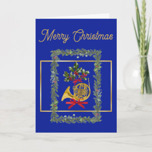 Cartão De Festividades Chifre Francês Elegante Natal Azul Real