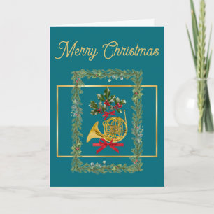 Cartão De Festividades Chifre Francês Elegante Natal Teal