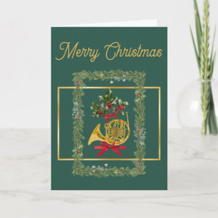 Cartão De Festividades Chifre Francês Elegante Natal Verde Escuro
