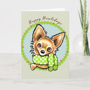 Cartão De Festividades Chihuahua de Cabelo Longo Feliz Natal Cachorro