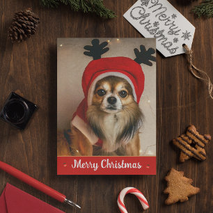 Cartão De Festividades Chihuahua de Cabelo Longo Pet Cachorro Engraçado N