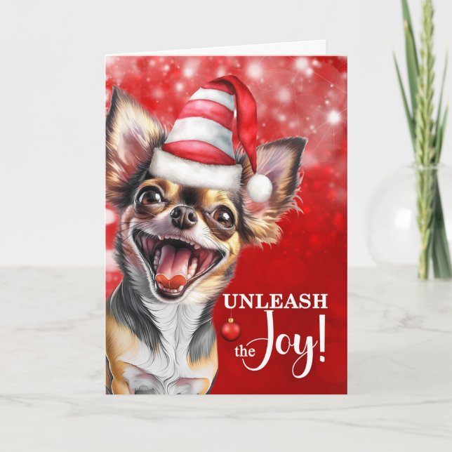 Cartão De Festividades Chihuahua Dog Unleash the Joy Christmas (Frente)