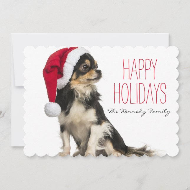 Cartão De Festividades Chihuahua vestindo um chapéu de natal (Frente)