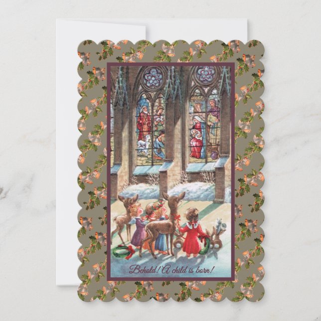 Cartão De Festividades Children At The Church Window Christmas (Frente)