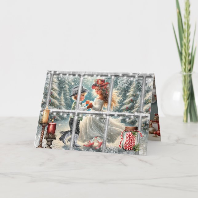 Cartão De Festividades Children's Cowboy Christmas Waltz Christmas Card (Frente)