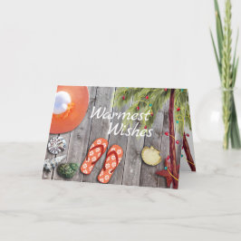 Cartão De Festividades Chinelos, Palm Tree, Natal Lights Beach