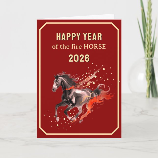 Cartão De Festividades Chinese Happy Year of the Fire Horse 2026  (Frente)